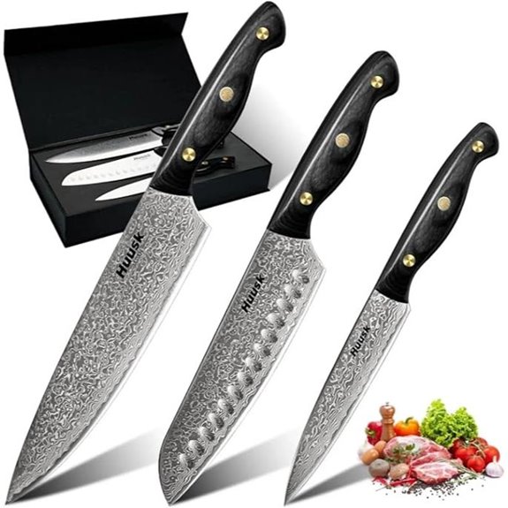 Huusk Damascus Chef Knife Set 3-Piece