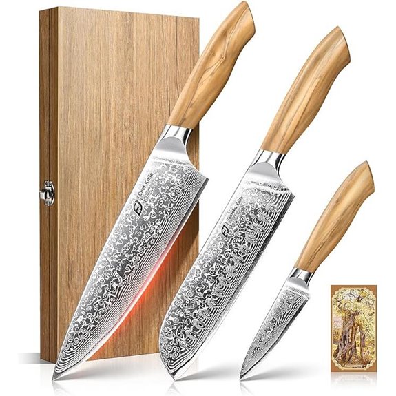 Emojoy Damascus Kitchen Knife Set (3-Piece)
