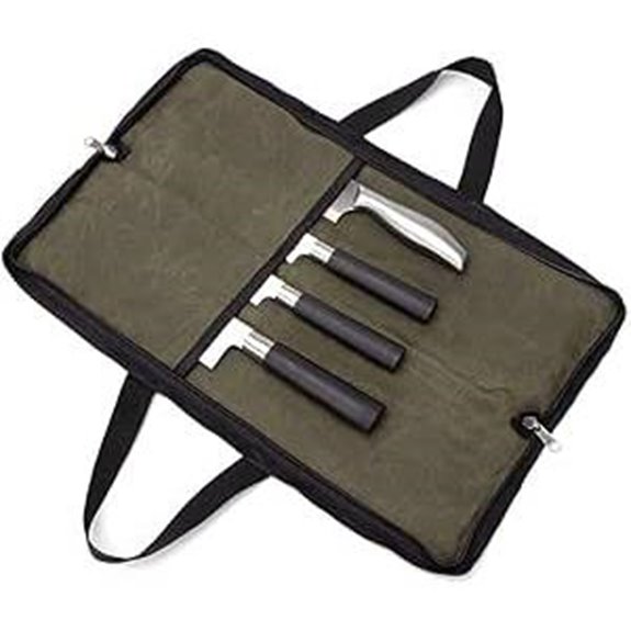 Heavy Duty Waxed Canvas Knife Roll with 4 Slots