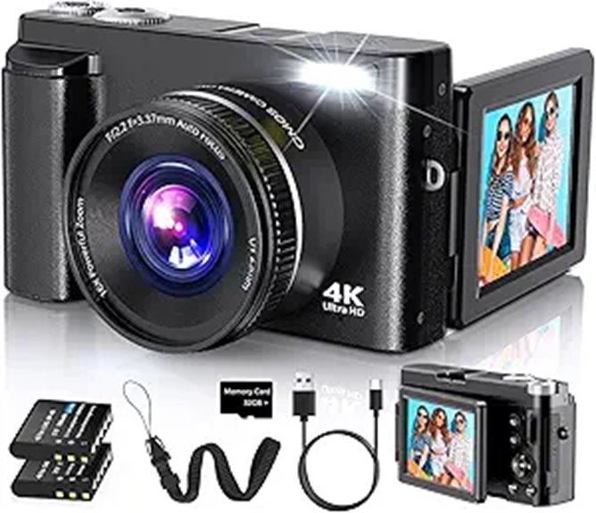 4K 48MP Vlogging Camera with Flip Screen & Zoom