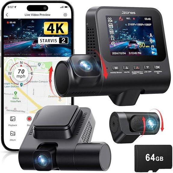 3-Channel 4K Dash Cam with Night Vision & GPS