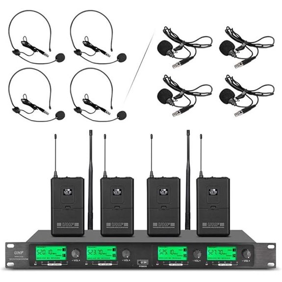Wireless UHF Microphone System with 4 Lavalier Headsets
